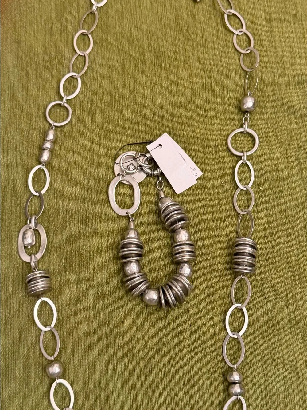 Chico’s Silver-Tone Beaded Disc Link Necklace and Bracelet Set NWT